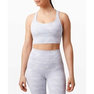 Lululemon Energy Bra Gray Camo Crisscross Back Sports Bra Size 6 Padded